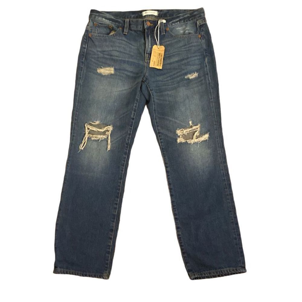 NEW Madewell Boyjean Straight Leg Jeans Medium Wash Distressed Size 29